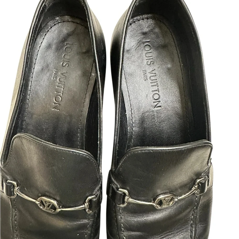 Louis Vuitton Black Leather Slip-On Loafers